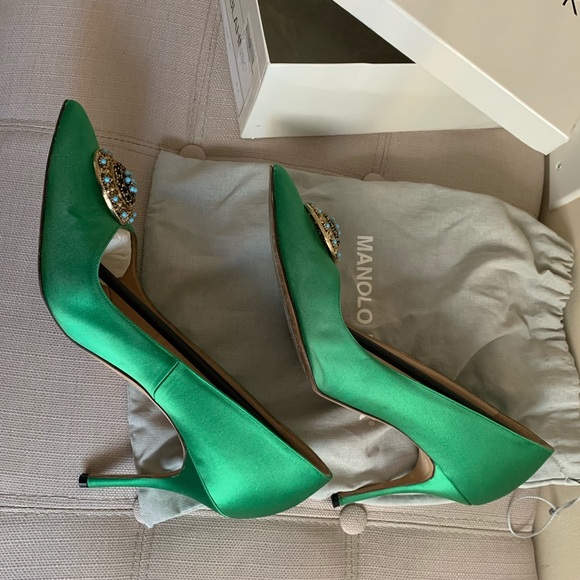 Manolo Blahnik Giuba Satin Green Size 41 - Picture 4 of 6